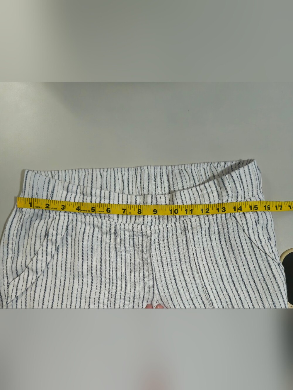 Athleta White Cropped Pinstripe Drawstring Pants Size 8 100% Linen. - Picture 7 of 9